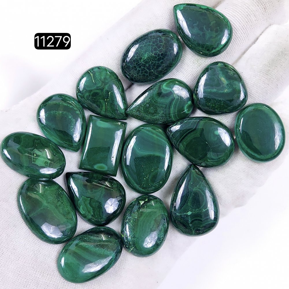 16Pcs 413Cts Natural Malachite Cabochon Loose Gemstone Green Malachite Jewelry Wire Wrapped Pendant Back Unpolished Semi-Precious Healing Crystal Lots 26x18-22x17mm #11279