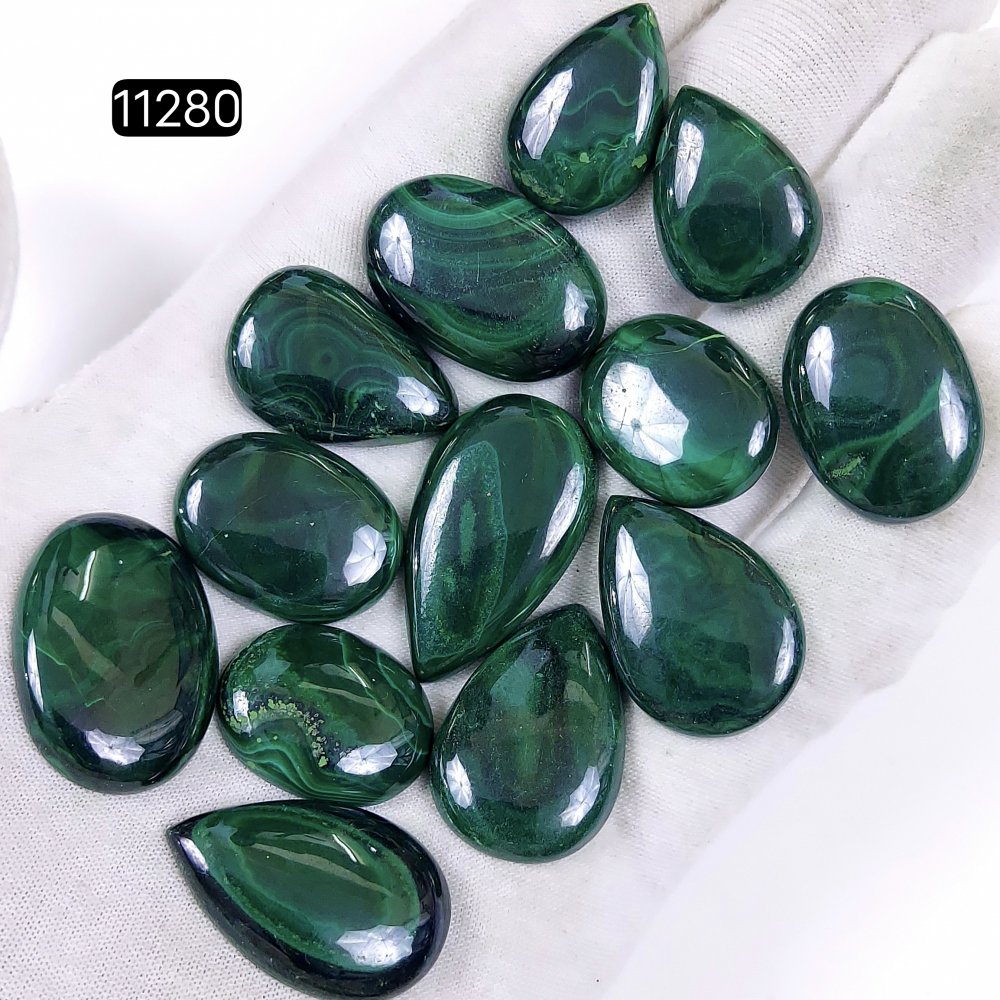 13Pcs 383Cts Natural Malachite Cabochon Loose Gemstone Green Malachite Jewelry Wire Wrapped Pendant Back Unpolished Semi-Precious Healing Crystal Lots 32x18-24x16mm #11280
