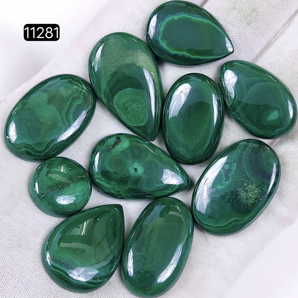 10Pcs 300Cts Natural Malachite Cabochon Loose Gemstone Green Malachite Jewelry Wire Wrapped Pendant Back Unpolished Semi-Precious Healing Crystal Lots 30x20-17x17mm #11281