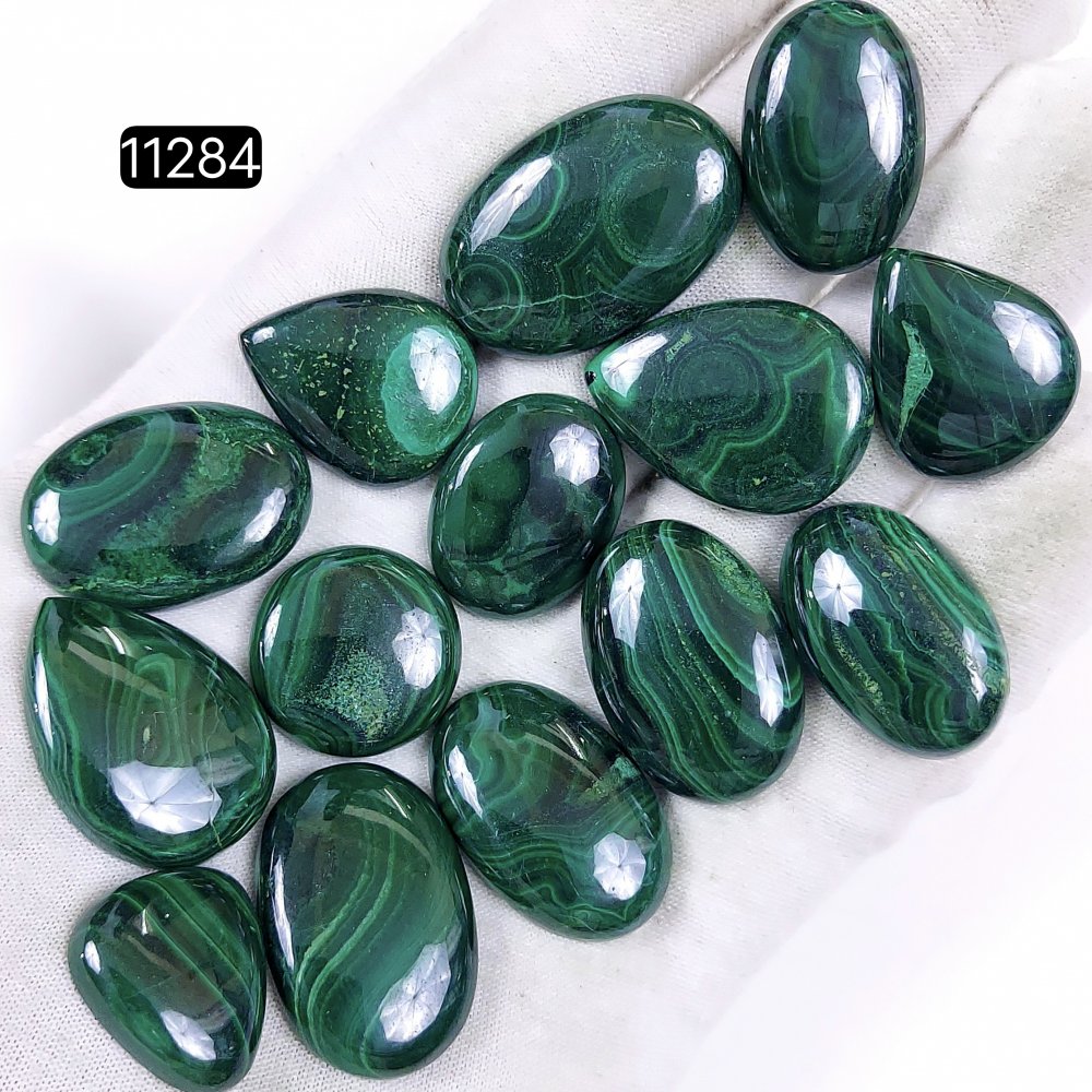 14Pcs 424Cts Natural Malachite Cabochon Loose Gemstone Green Malachite Jewelry Wire Wrapped Pendant Back Unpolished Semi-Precious Healing Crystal Lots 30x20-20x15mm #11284