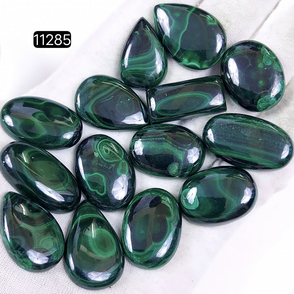 14Pcs 480Cts Natural Malachite Cabochon Loose Gemstone Green Malachite Jewelry Wire Wrapped Pendant Back Unpolished Semi-Precious Healing Crystal Lots 30x15-25x14mm #11285