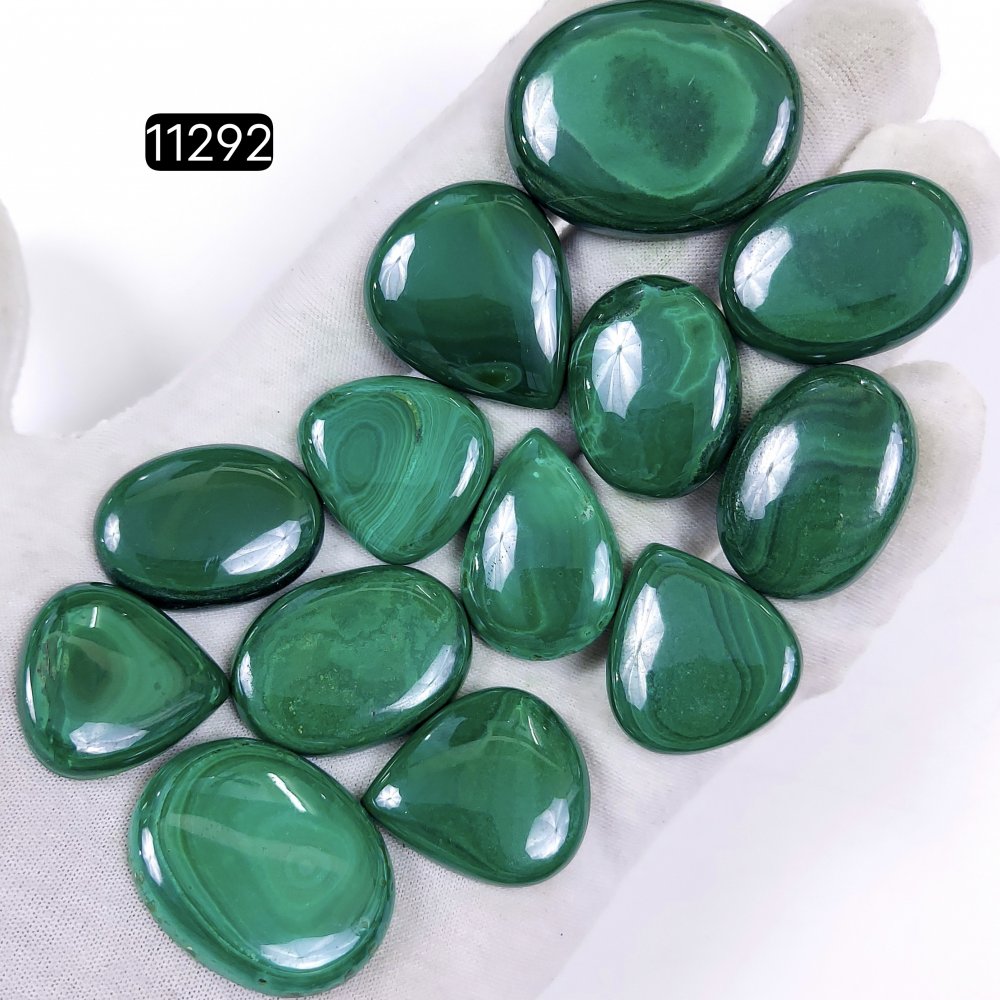 13Pcs 550Cts Natural Malachite Cabochon Loose Gemstone Green Malachite Jewelry Wire Wrapped Pendant Back Unpolished Semi-Precious Healing Crystal Lots 35x27-24x22mm #11292