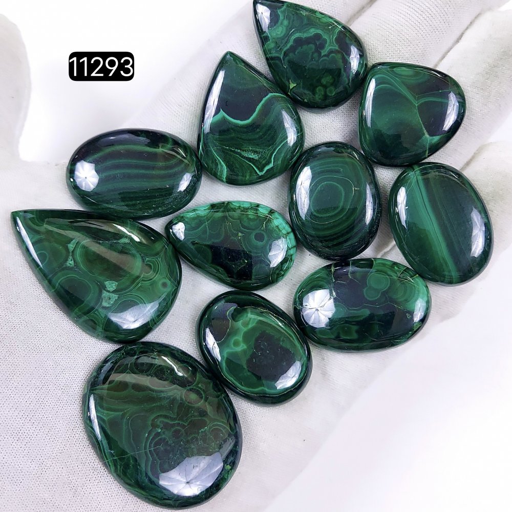 11Pcs 547Cts Natural Malachite Cabochon Loose Gemstone Green Malachite Jewelry Wire Wrapped Pendant Back Unpolished Semi-Precious Healing Crystal Lots 40x27-24x24mm #11293