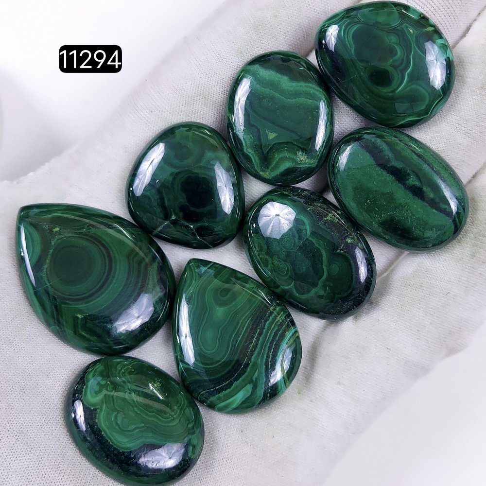 8Pcs 385Cts Natural Malachite Cabochon Loose Gemstone Green Malachite Jewelry Wire Wrapped Pendant Back Unpolished Semi-Precious Healing Crystal Lots 36x26-26x22mm #11294