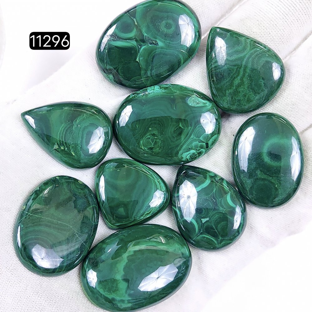 9Pcs 394Cts Natural Malachite Cabochon Loose Gemstone Green Malachite Jewelry Wire Wrapped Pendant Back Unpolished Semi-Precious Healing Crystal Lots 32x25-24x22mm #11296