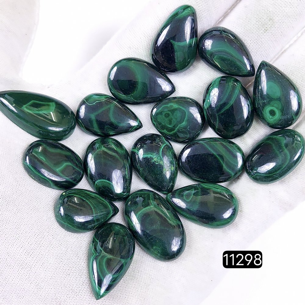 17Pcs 344Cts Natural Malachite Cabochon Loose Gemstone Green Malachite Jewelry Wire Wrapped Pendant Back Unpolished Semi-Precious Healing Crystal Lots 27x15-20x15mm #11298