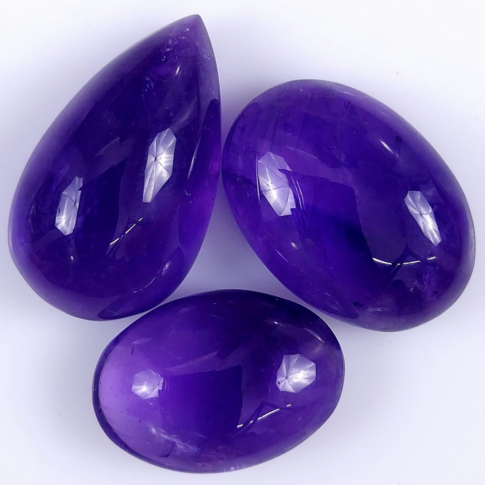 3Pcs 85Cts. Natural Amethyst Cabochon Purple Loose Gemstone For Jewelry Making#113