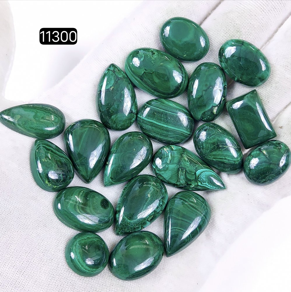 19Pcs 341Cts Natural Malachite Cabochon Loose Gemstone Green Malachite Jewelry Wire Wrapped Pendant Back Unpolished Semi-Precious Healing Crystal Lots 27x14-14x14mm #11300
