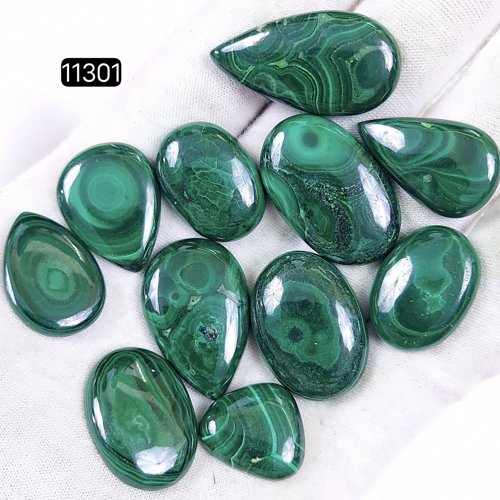 11Pcs 305Cts Natural Malachite Cabochon Loose Gemstone Green Malachite Jewelry Wire Wrapped Pendant Back Unpolished Semi-Precious Healing Crystal Lots 32x18-18x15mm #11301
