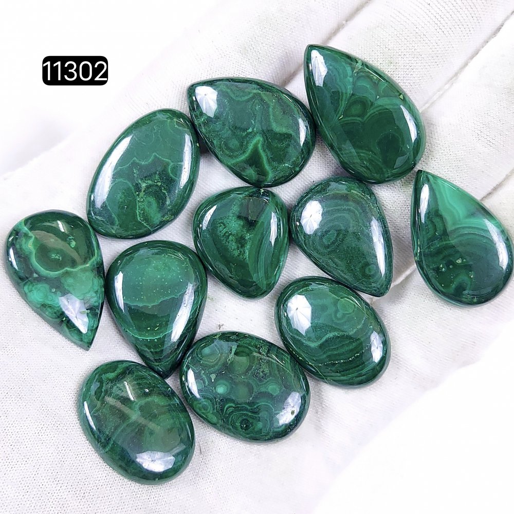 11Pcs 326Cts Natural Malachite Cabochon Loose Gemstone Green Malachite Jewelry Wire Wrapped Pendant Back Unpolished Semi-Precious Healing Crystal Lots 30x17-22x18mm #11302