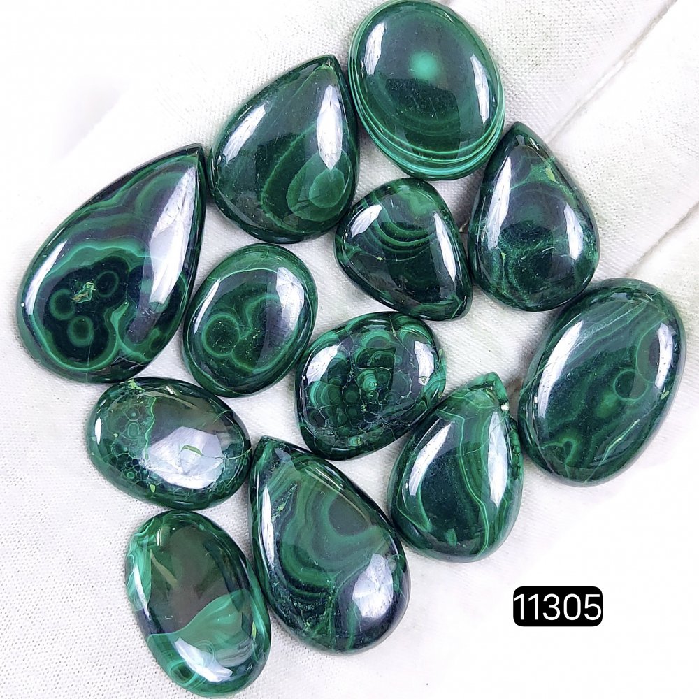 12Pcs 333Cts Natural Malachite Cabochon Loose Gemstone Green Malachite Jewelry Wire Wrapped Pendant Back Unpolished Semi-Precious Healing Crystal Lots 34x20-22x16mm #11305
