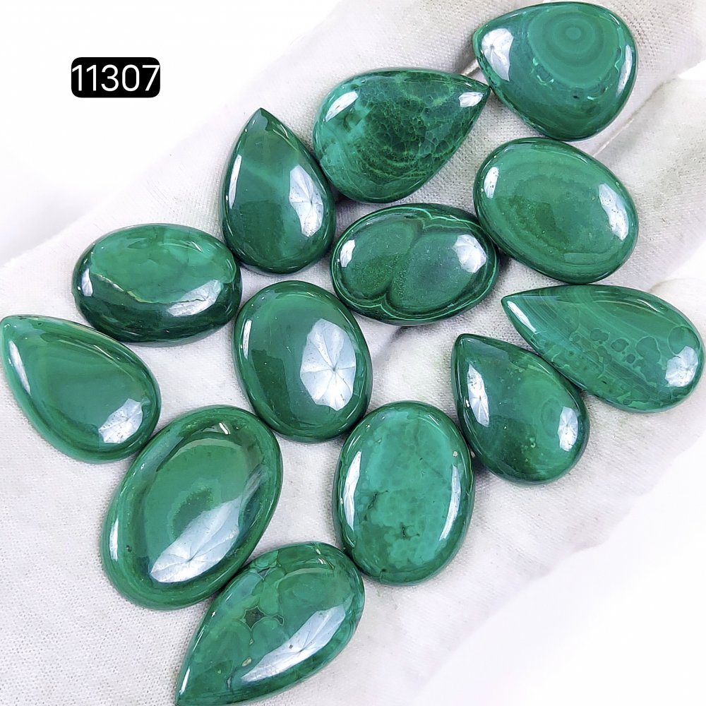 13Pcs 369Cts Natural Malachite Cabochon Loose Gemstone Green Malachite Jewelry Wire Wrapped Pendant Back Unpolished Semi-Precious Healing Crystal Lots 30x20-24x18mm #11307
