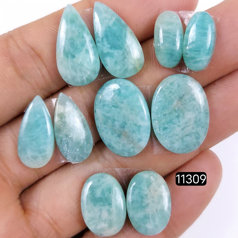 5 Pairs 59Cts Natural Amazonite Loose Cabochon Flat Back Gemstone Pair Lot Earrings Crystal Lot for Jewelry Making Gift For Her 20x14-13x7mm #11309