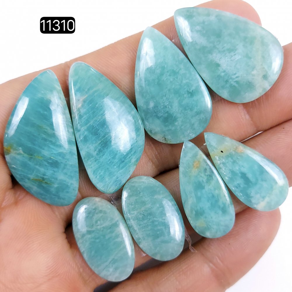 4 Pairs 117Cts Natural Amazonite Loose Cabochon Flat Back Gemstone Pair Lot Earrings Crystal Lot for Jewelry Making Gift For Her 32x16-22x13mm #11310