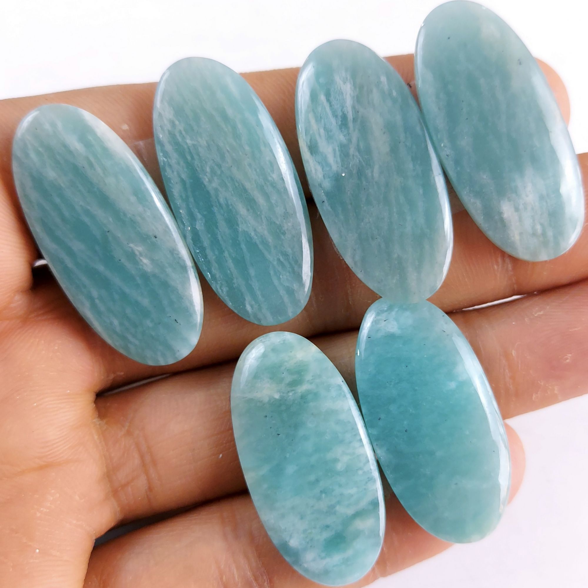 3 Pairs 120Cts Natural Amazonite Loose Cabochon Flat Back Gemstone Pair Lot Earrings Crystal Lot for Jewelry Making Gift For Her 35x16-32x16mm R-11311