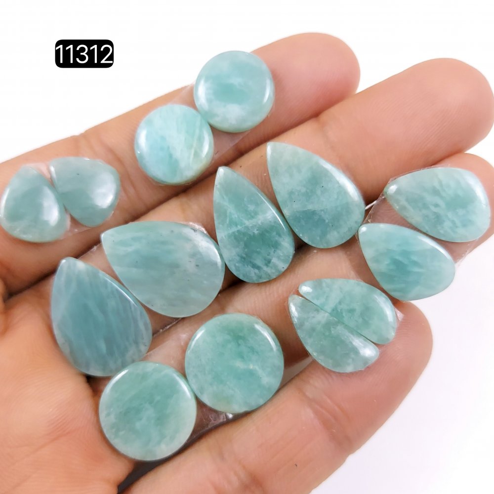 7 Pairs 68Cts Natural Amazonite Loose Cabochon Flat Back Gemstone Pair Lot Earrings Crystal Lot for Jewelry Making Gift For Her 21x15-13x10mm #11312