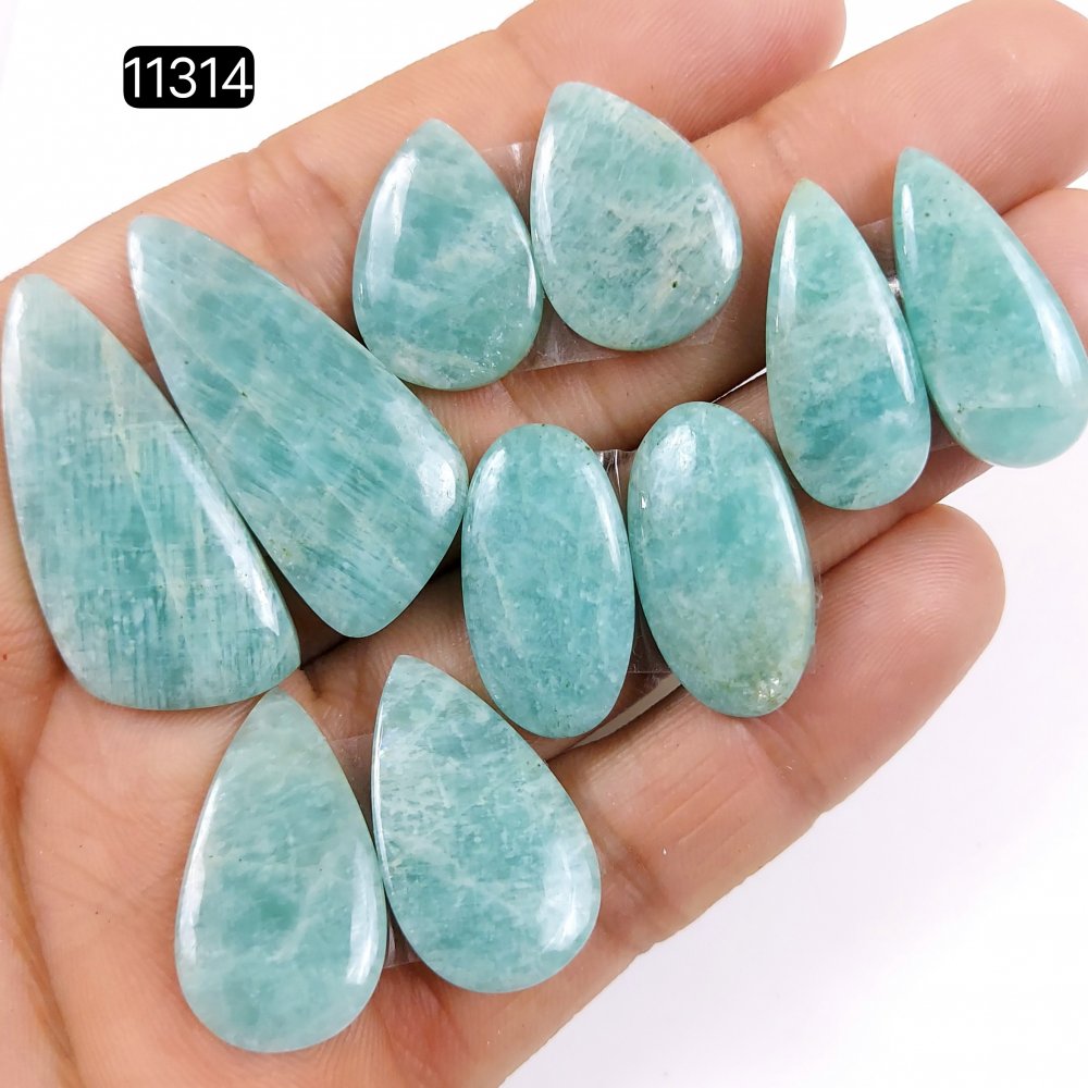 5 Pairs 122Cts Natural Amazonite Loose Cabochon Flat Back Gemstone Pair Lot Earrings Crystal Lot for Jewelry Making Gift For Her 37x17-22x15mm #11314