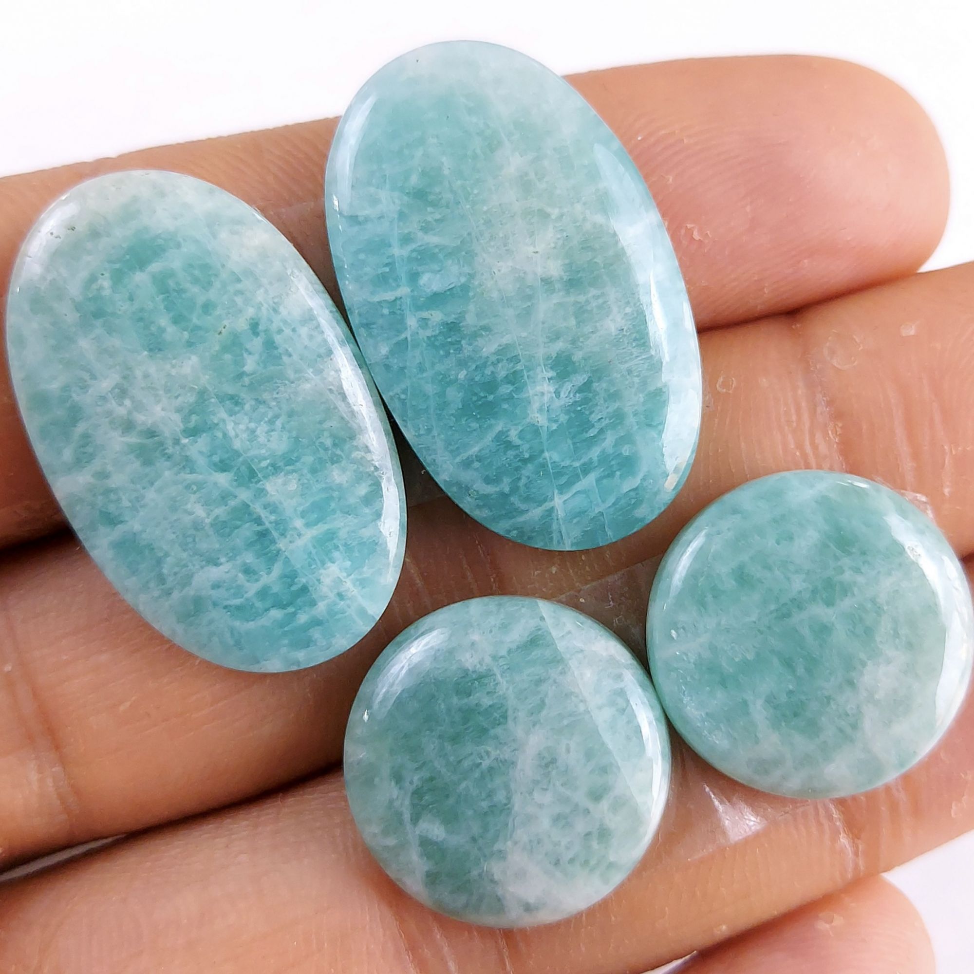 2 Pairs 67Cts Natural Amazonite Loose Cabochon Flat Back Gemstone Pair Lot Earrings Crystal Lot for Jewelry Making Gift For Her 28x18-17x17mm R-11316