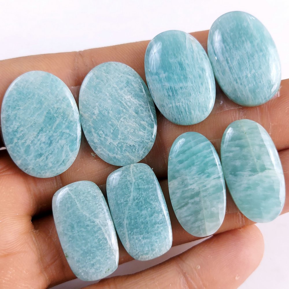 4 Pairs 112Cts Natural Amazonite Loose Cabochon Flat Back Gemstone Pair Lot Earrings Crystal Lot for Jewelry Making Gift For Her 25x18-22x14mm #11318
