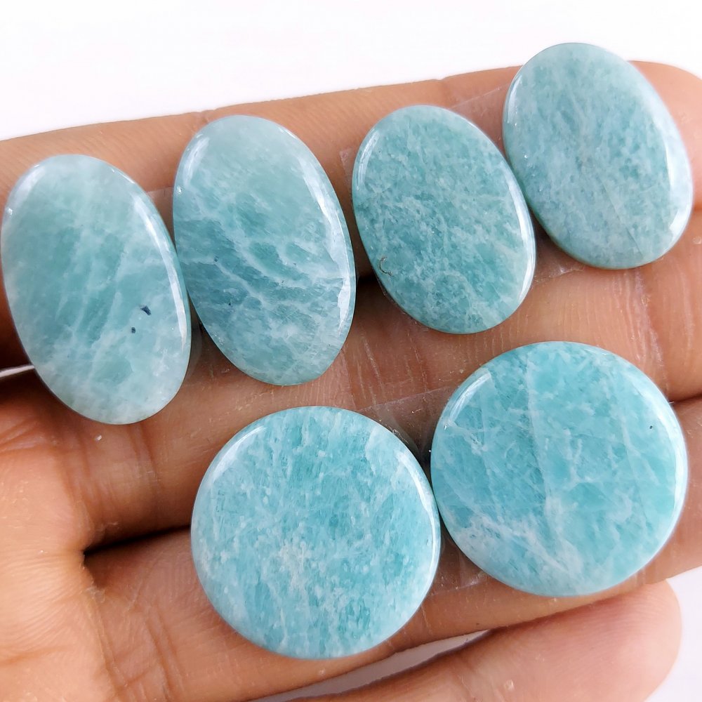 3 Pairs 82Cts Natural Amazonite Loose Cabochon Flat Back Gemstone Pair Lot Earrings Crystal Lot for Jewelry Making Gift For Her 30x14-20x14mm #11319