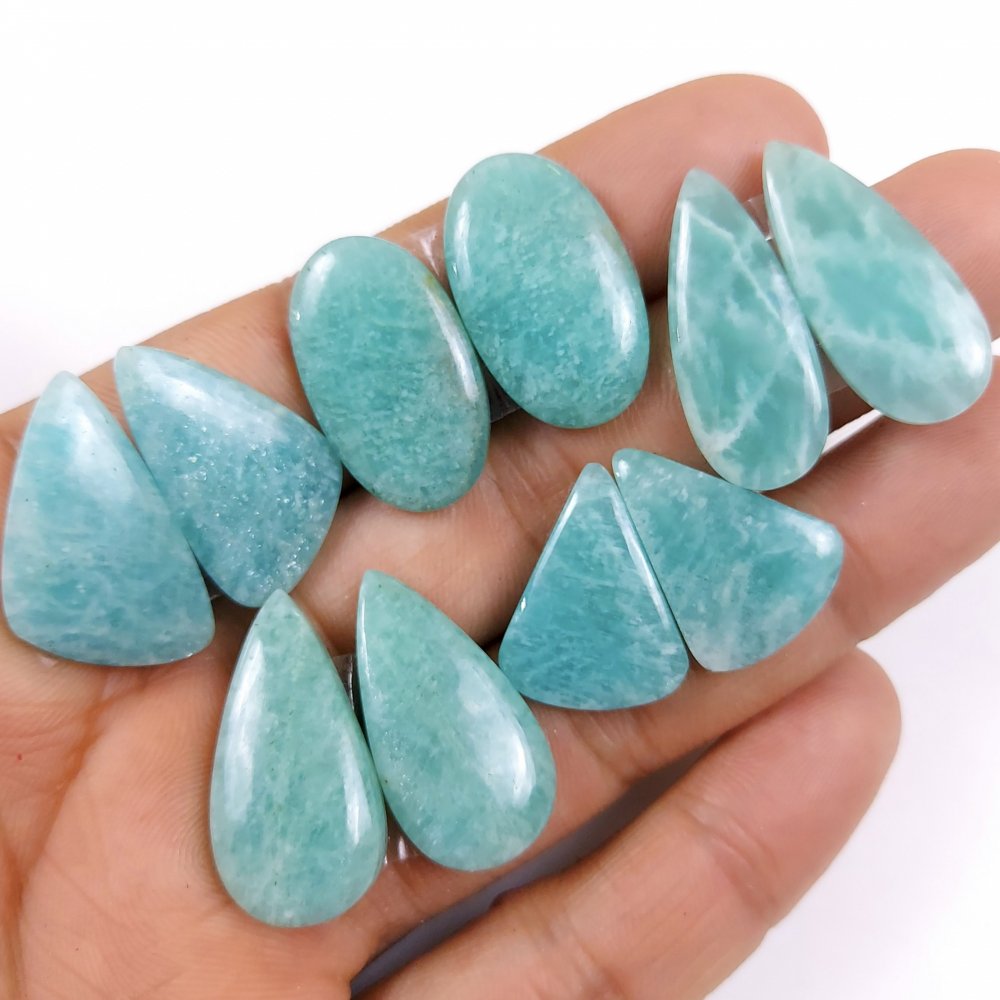 5 Pairs 114Cts Natural Amazonite Loose Cabochon Flat Back Gemstone Pair Lot Earrings Crystal Lot for Jewelry Making Gift For Her 27x14-22x15mm #11321
