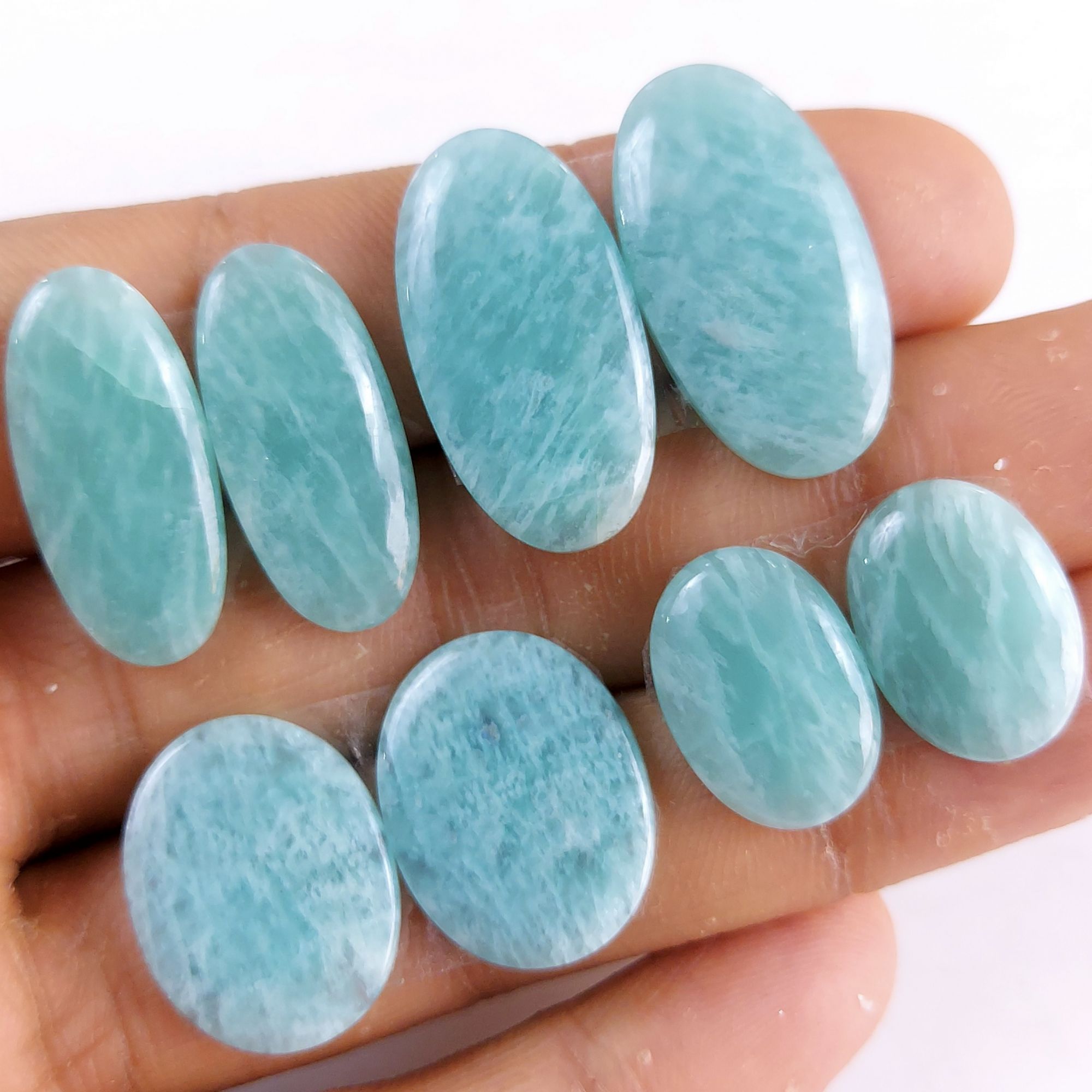 4 Pairs 77Cts Natural Amazonite Loose Cabochon Flat Back Gemstone Pair Lot Earrings Crystal Lot for Jewelry Making Gift For Her 26x14-16x12mm 11327