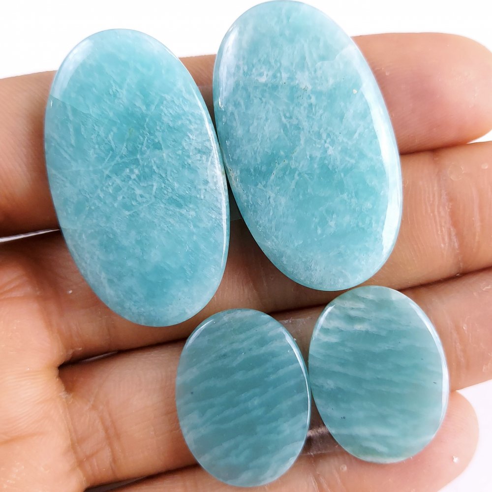 2 Pairs 103Cts Natural Amazonite Loose Cabochon Flat Back Gemstone Pair Lot Earrings Crystal Lot for Jewelry Making Gift For Her 37x22-22x17mm #11328