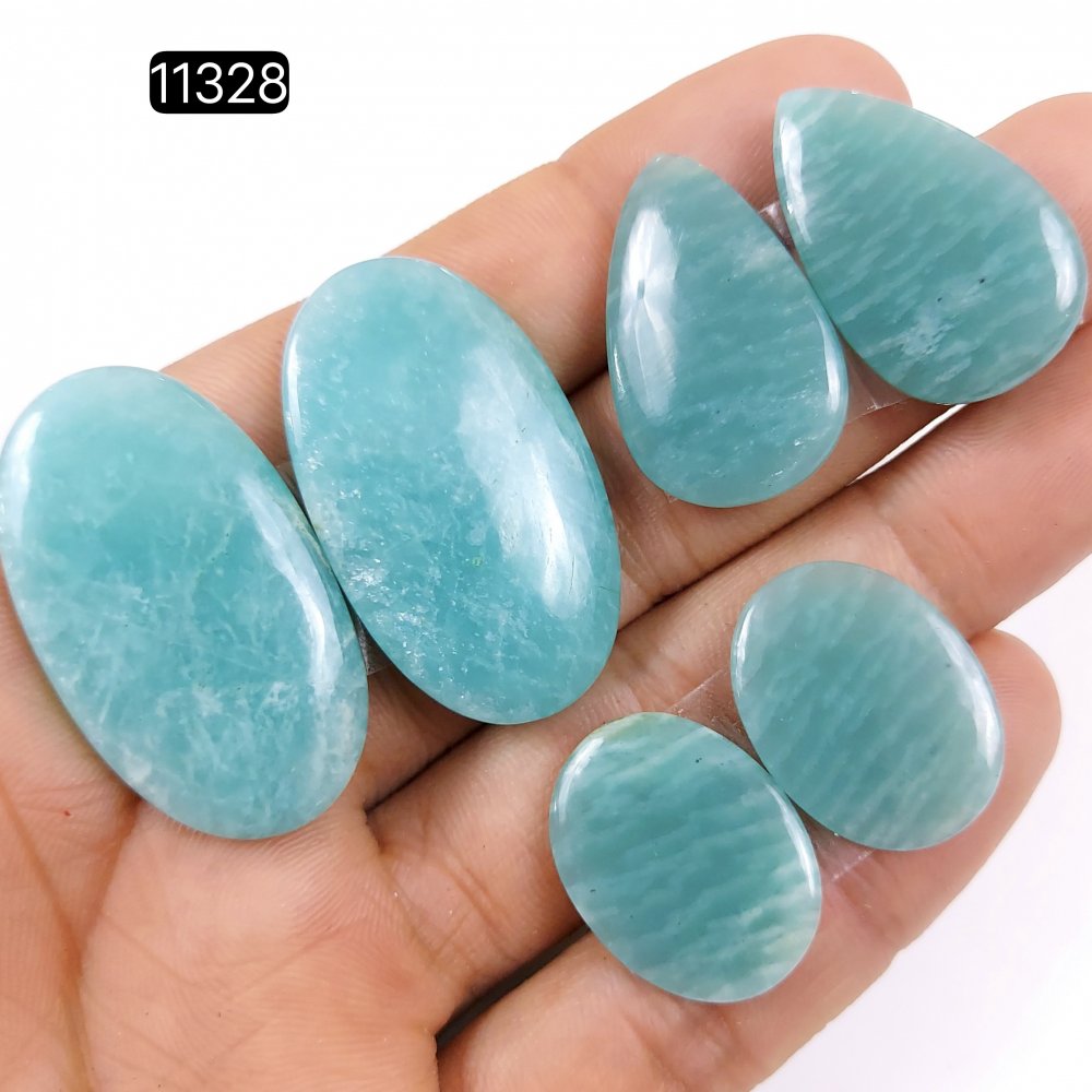 3 Pairs 134Cts Natural Amazonite Loose Cabochon Flat Back Gemstone Pair Lot Earrings Crystal Lot for Jewelry Making Gift For Her 37x22-22x17mm #11328