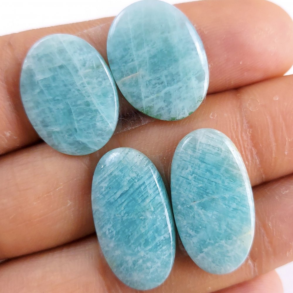 2 Pairs 37Cts Natural Amazonite Loose Cabochon Flat Back Gemstone Pair Lot Earrings Crystal Lot for Jewelry Making Gift For Her 26x14-20x15mm #11330
