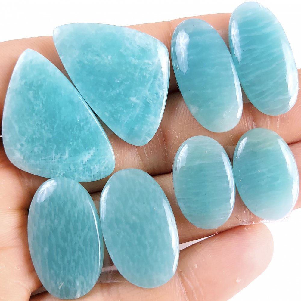 4 Pairs 119Cts Natural Amazonite Loose Cabochon Flat Back Gemstone Pair Lot Earrings Crystal Lot for Jewelry Making Gift For Her 32x22-22x13mm #11332