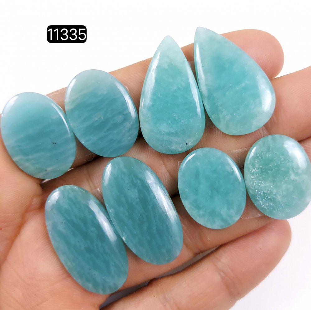 4 Pairs 123Cts Natural Amazonite Loose Cabochon Flat Back Gemstone Pair Lot Earrings Crystal Lot for Jewelry Making Gift For Her 30x15-22x17mm #11335