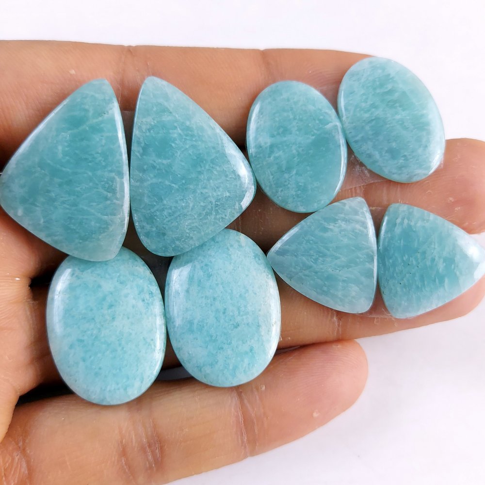 4 Pairs 107Cts Natural Amazonite Loose Cabochon Flat Back Gemstone Pair Lot Earrings Crystal Lot for Jewelry Making Gift For Her 28x20-17x17mm #11338