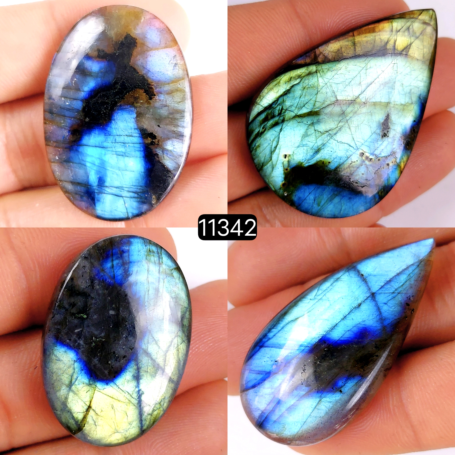 4Pcs 220Cts Natural Labradorite Cabochon Lot Polished Loose Gemstone Flat Back Labradorite Jewelry Making Crystal Handmade Silver Pendant Mix Shapes 48x34-32x22mm 11342