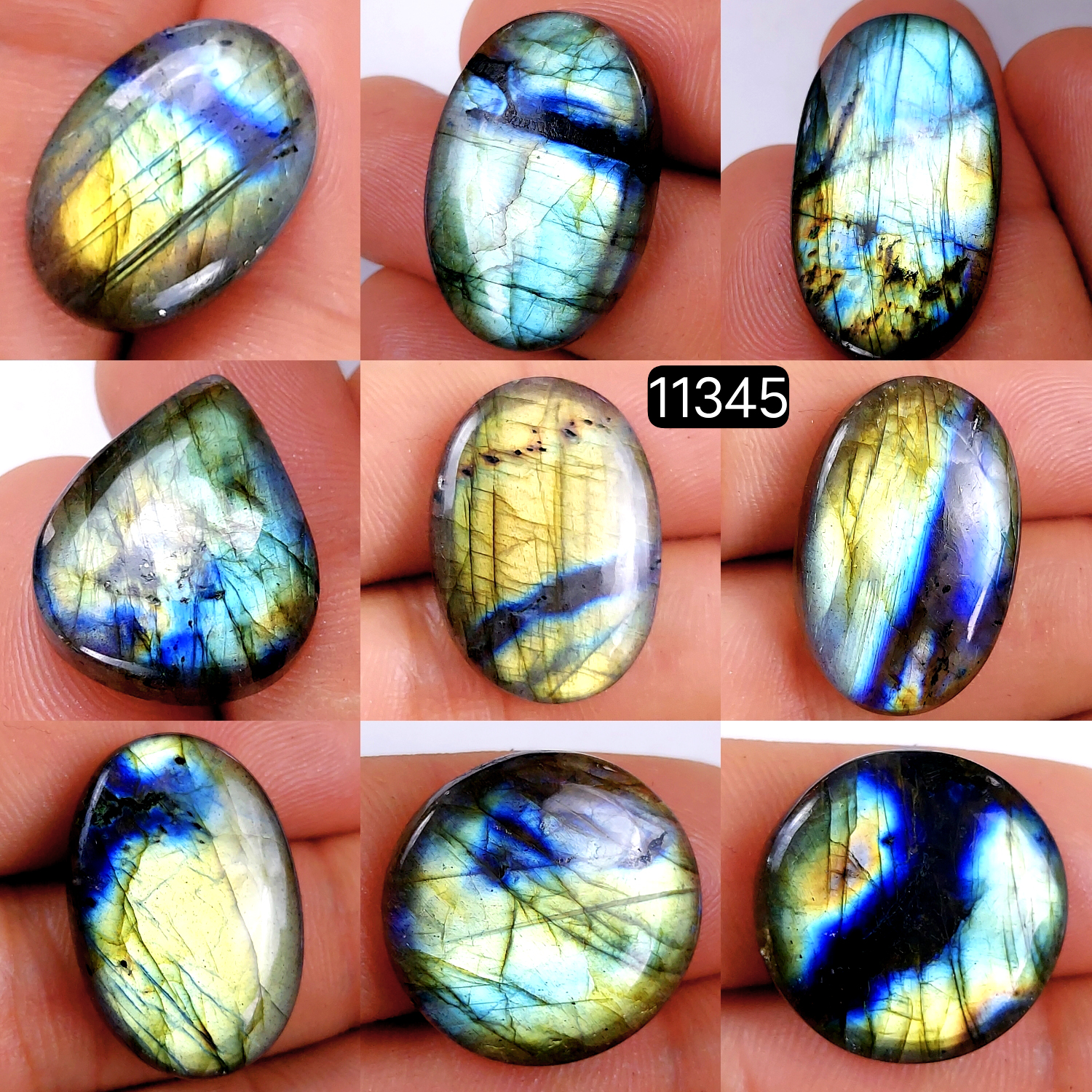 9Pcs 212Cts Natural Labradorite Cabochon Lot Polished Loose Gemstone Flat Back Labradorite Jewelry Making Crystal Handmade Silver Pendant Mix Shapes 30x16-22x18mm 11345