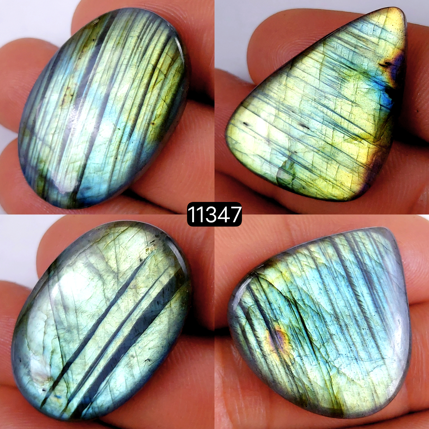 4Pcs 143Cts Natural Labradorite Cabochon Lot Polished Loose Gemstone Flat Back Labradorite Jewelry Making Crystal Handmade Silver Pendant Mix Shapes 34x22-28x28mm 11347