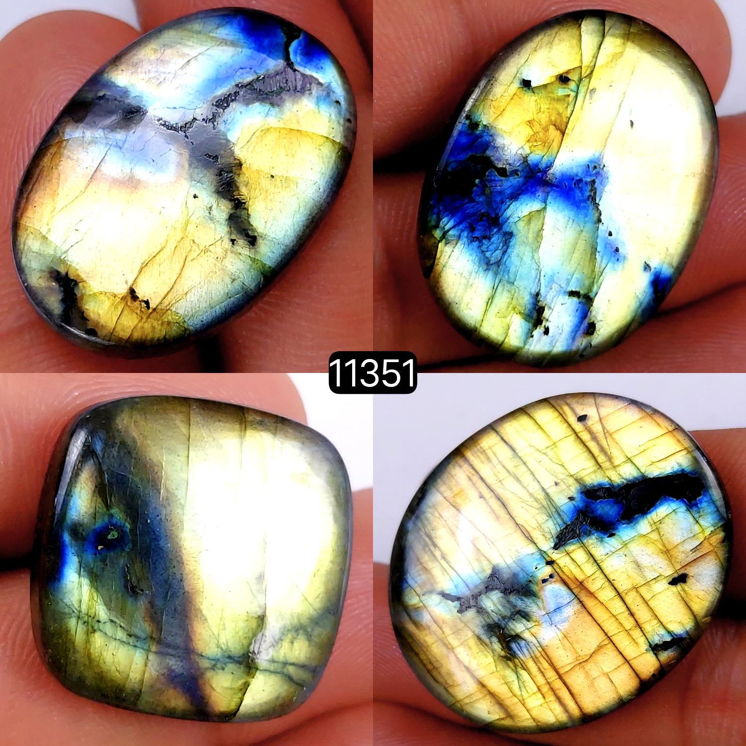 4Pcs 166Cts Natural Labradorite Cabochon Lot Polished Loose Gemstone Flat Back Labradorite Jewelry Making Crystal Handmade Silver Pendant Mix Shapes 38x31-22x22mm 11351