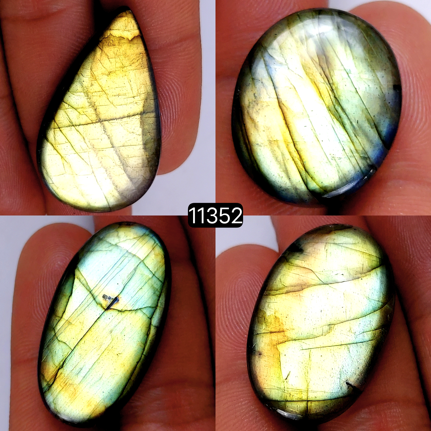 4Pcs 142Cts Natural Labradorite Cabochon Lot Polished Loose Gemstone Flat Back Labradorite Jewelry Making Crystal Handmade Silver Pendant Mix Shapes 36x22-25x20mm 11352