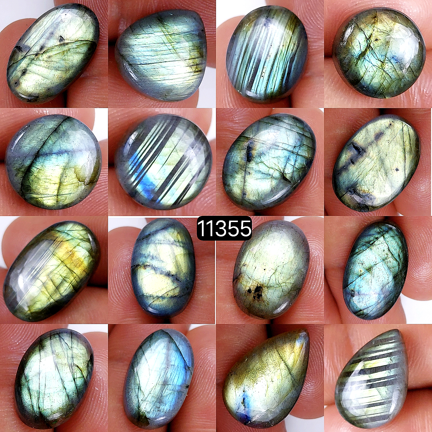 16Pcs 221Cts Natural Labradorite Cabochon Lot Polished Loose Gemstone Flat Back Labradorite Jewelry Making Crystal Handmade Silver Pendant Mix Shapes 24x14-13x13mm 11355