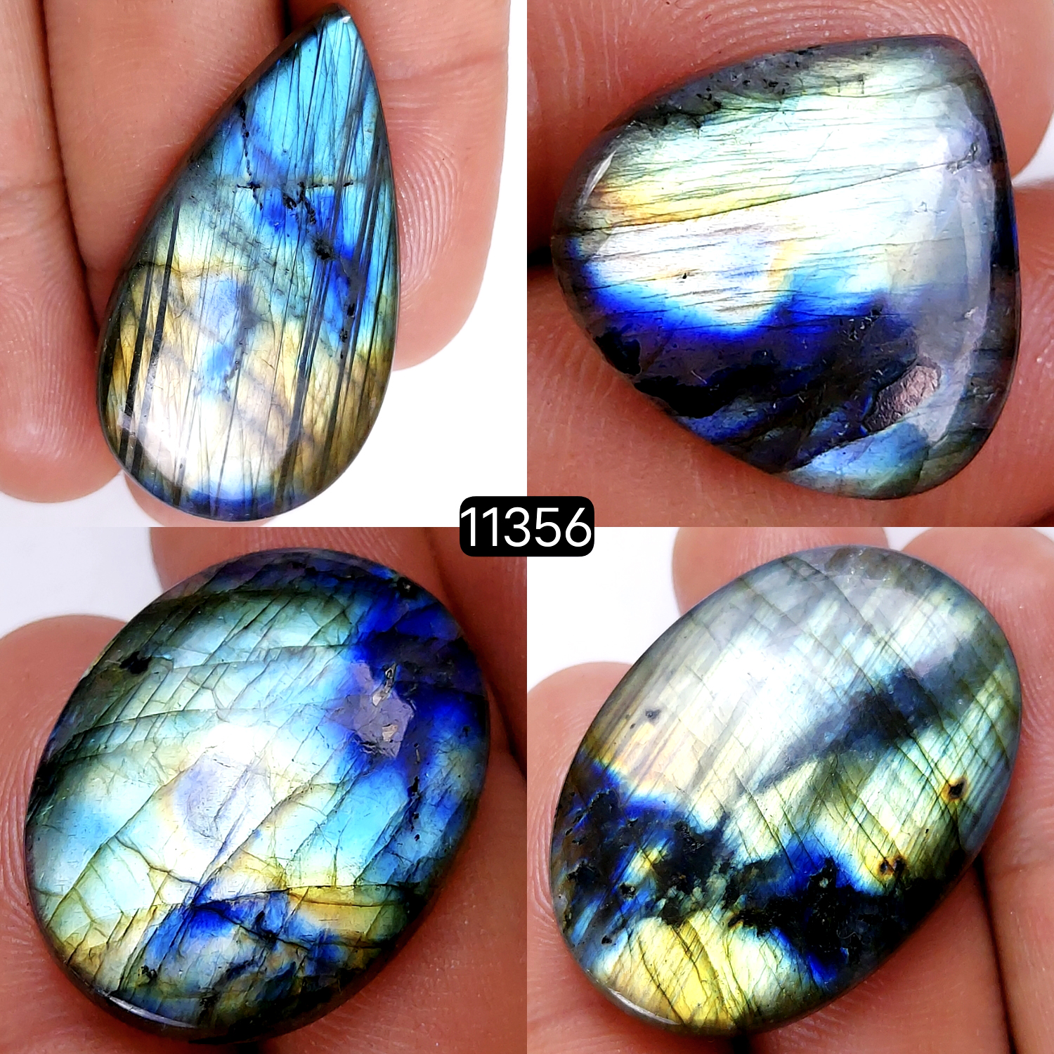 4Pcs 142Cts Natural Labradorite Cabochon Lot Polished Loose Gemstone Flat Back Labradorite Jewelry Making Crystal Handmade Silver Pendant Mix Shapes 40x22-22x20mm 11356
