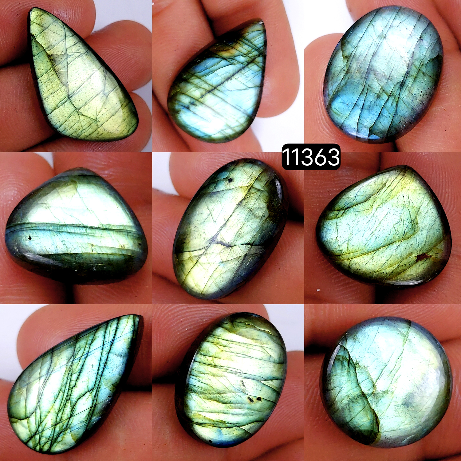 9Pcs 177Cts Natural Labradorite Cabochon Lot Polished Loose Gemstone Flat Back Labradorite Jewelry Making Crystal Handmade Silver Pendant Mix Shapes 34X17-17X17mm 11363