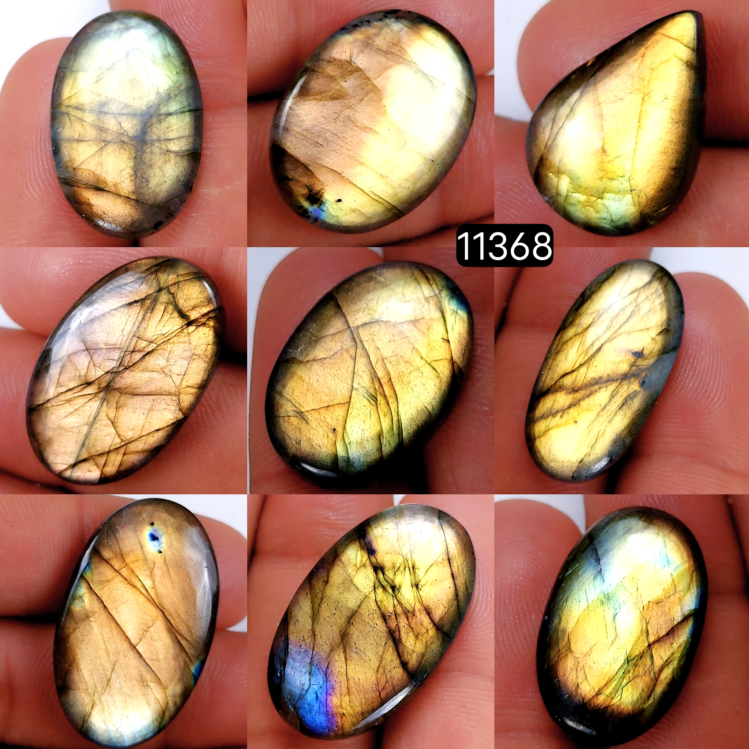 9Pcs 186Cts Natural Labradorite Cabochon Lot Polished Loose Gemstone Flat Back Labradorite Jewelry Making Crystal Handmade Silver Pendant Mix Shapes 32X20-22X16mm 11368