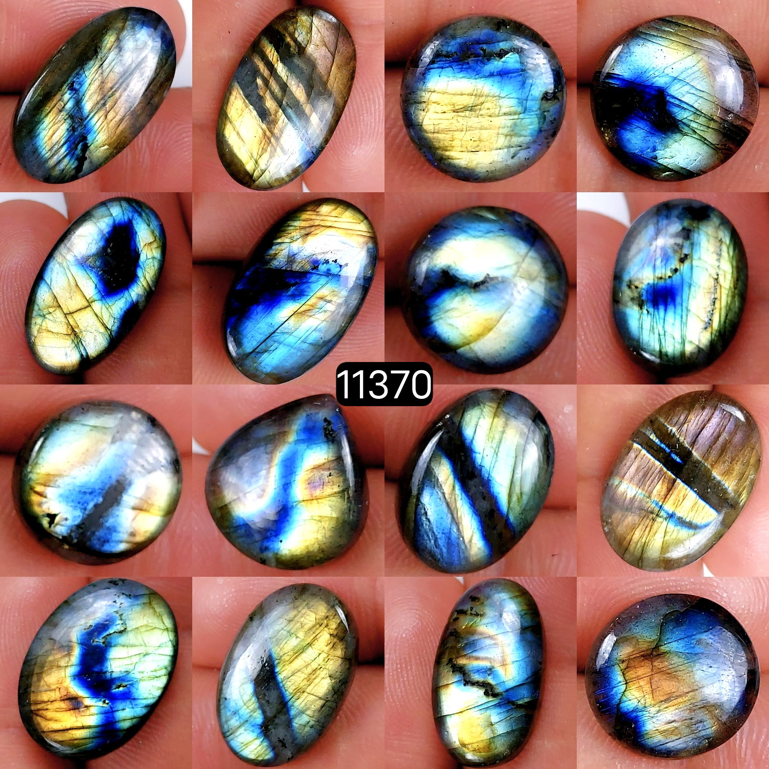 16Pcs 203Cts Natural Labradorite Cabochon Lot Polished Loose Gemstone Flat Back Labradorite Jewelry Making Crystal Handmade Silver Pendant Mix Shapes 24X14-12X12mm 11370