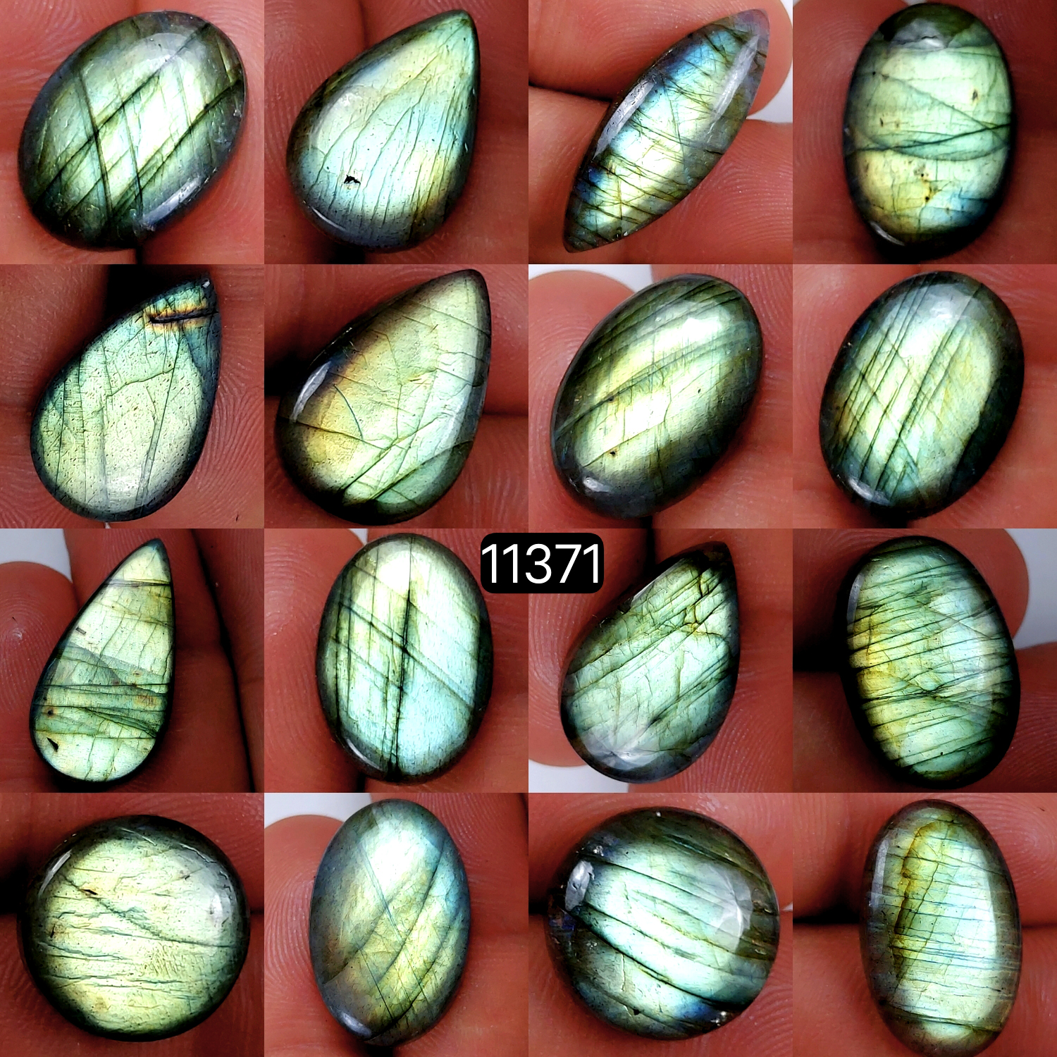 16Pcs 226Cts Natural Labradorite Cabochon Lot Polished Loose Gemstone Flat Back Labradorite Jewelry Making Crystal Handmade Silver Pendant Mix Shapes 27X14-14X14mm 11371