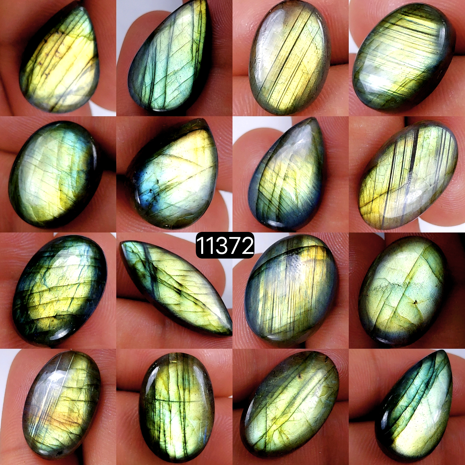 16Pcs 226Cts Natural Labradorite Cabochon Lot Polished Loose Gemstone Flat Back Labradorite Jewelry Making Crystal Handmade Silver Pendant Mix Shapes 30X11-16X12mm 11372