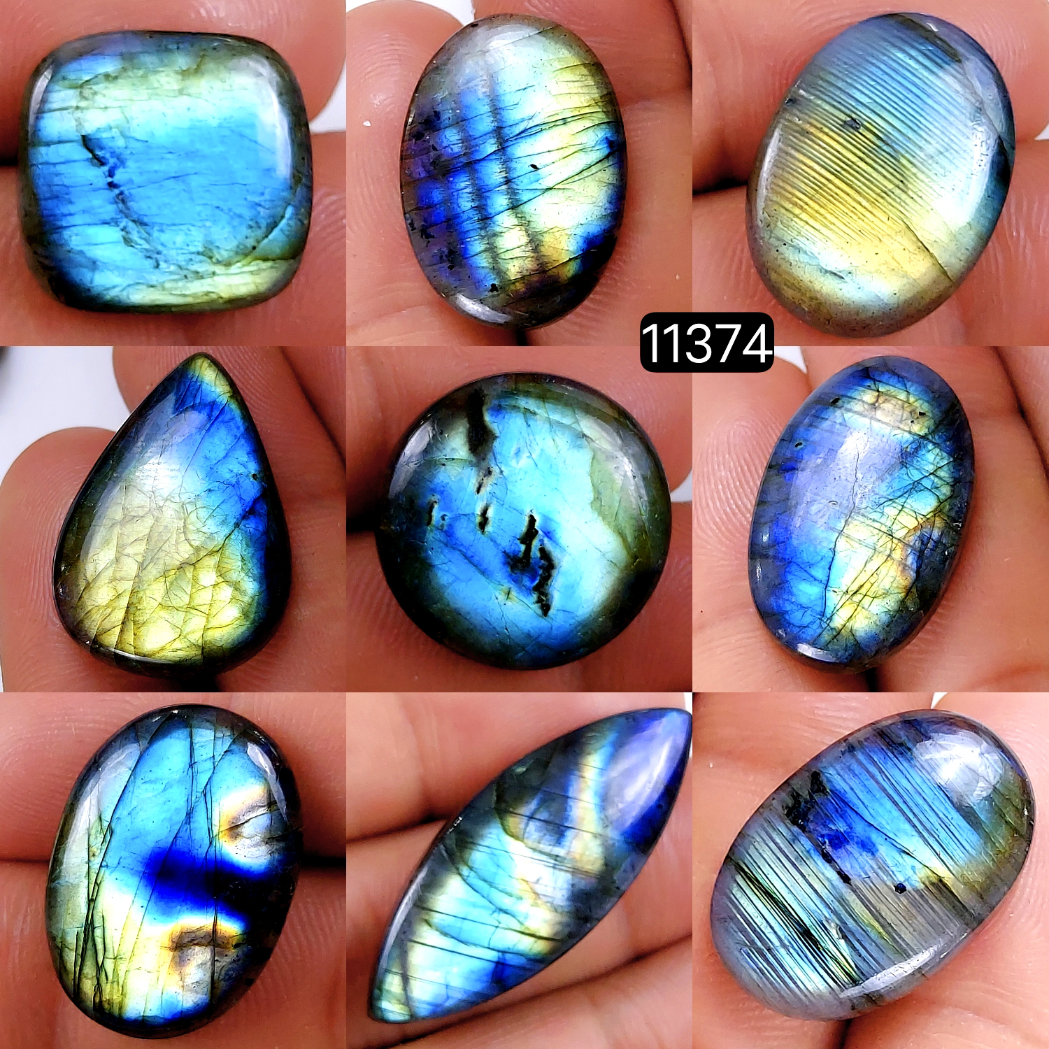 9Pcs 197Cts Natural Labradorite Cabochon Lot Polished Loose Gemstone Flat Back Labradorite Jewelry Making Crystal Handmade Silver Pendant Mix Shapes 38X15-15X15mm 11374