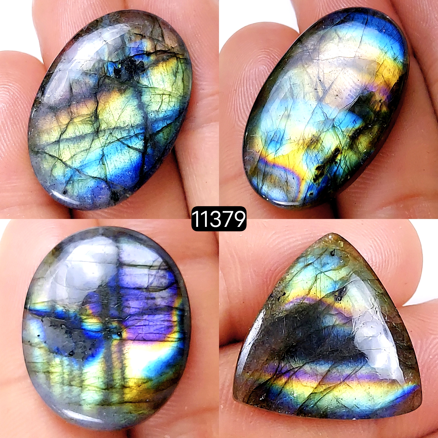 4Pcs 124Cts Natural Labradorite Cabochon Lot Polished Loose Gemstone Flat Back Labradorite Jewelry Making Crystal Handmade Silver Pendant Mix Shapes 32X20-22X22mm 11379