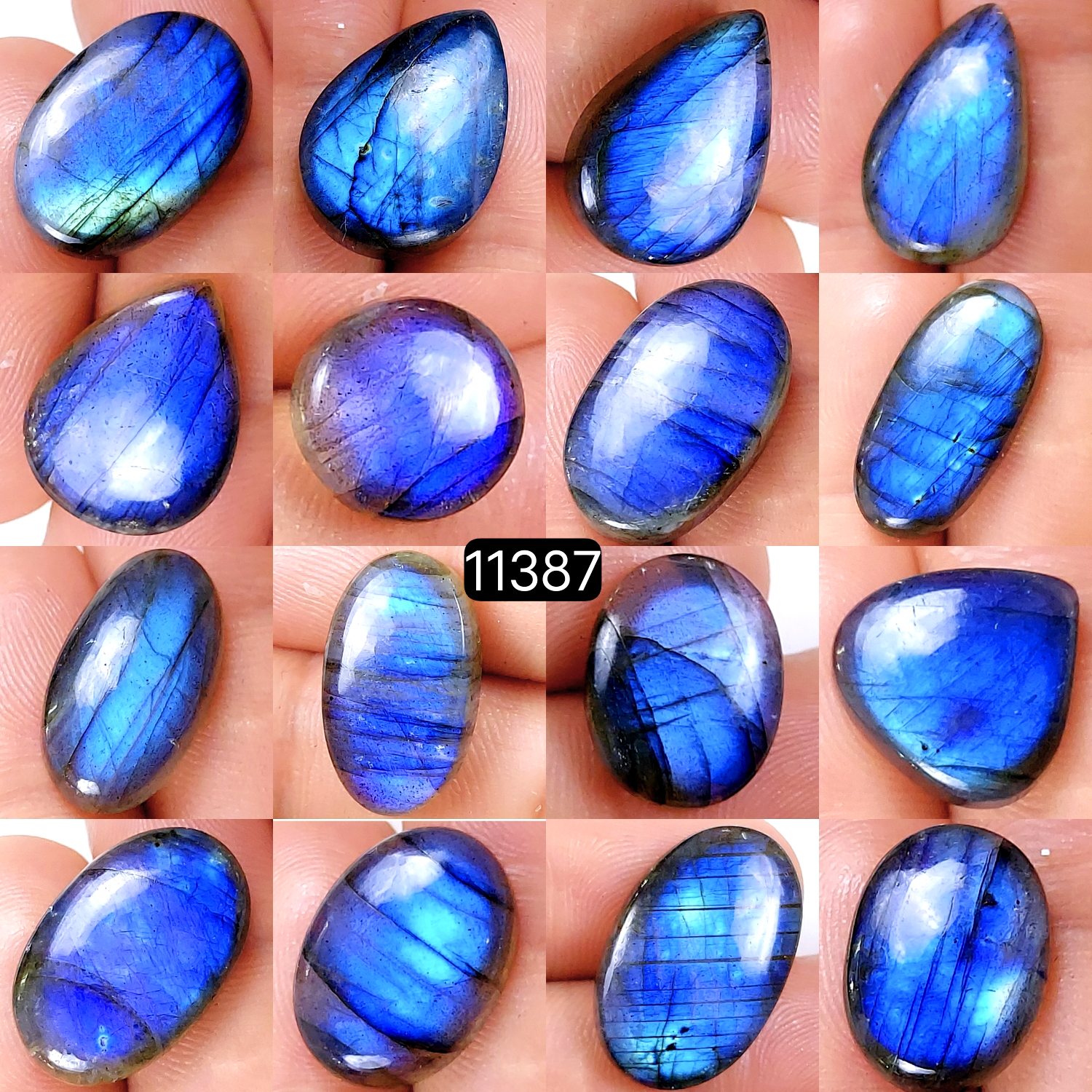 16Pcs 214Cts Natural Labradorite Cabochon Lot Polished Loose Gemstone Flat Back Labradorite Jewelry Making Crystal Handmade Silver Pendant Mix Shapes 23X15-12X12mm 11387