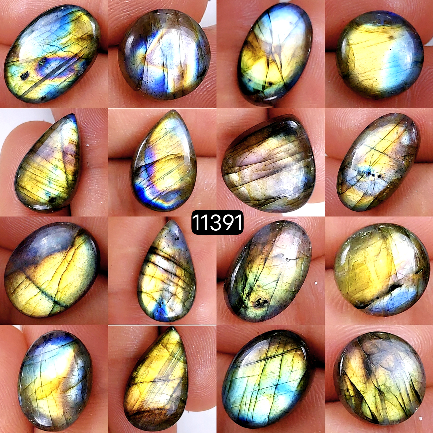 16Pcs 176Cts Natural Labradorite Cabochon Lot Polished Loose Gemstone Flat Back Labradorite Jewelry Making Crystal Handmade Silver Pendant Mix Shapes 22x15-13x13mm 11391