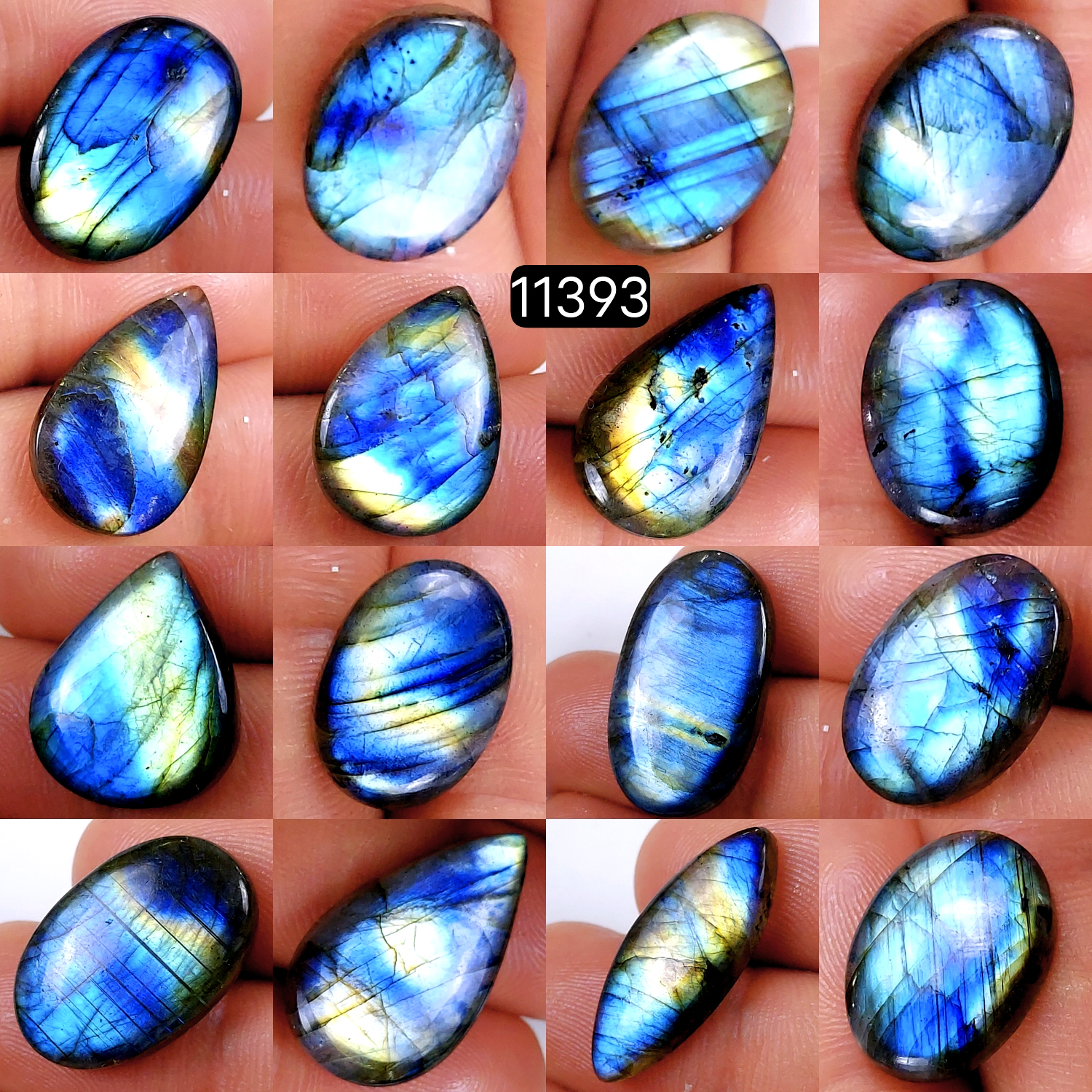 16Pcs 218Cts Natural Labradorite Cabochon Lot Polished Loose Gemstone Flat Back Labradorite Jewelry Making Crystal Handmade Silver Pendant Mix Shapes 25x15-15x12mm 11393