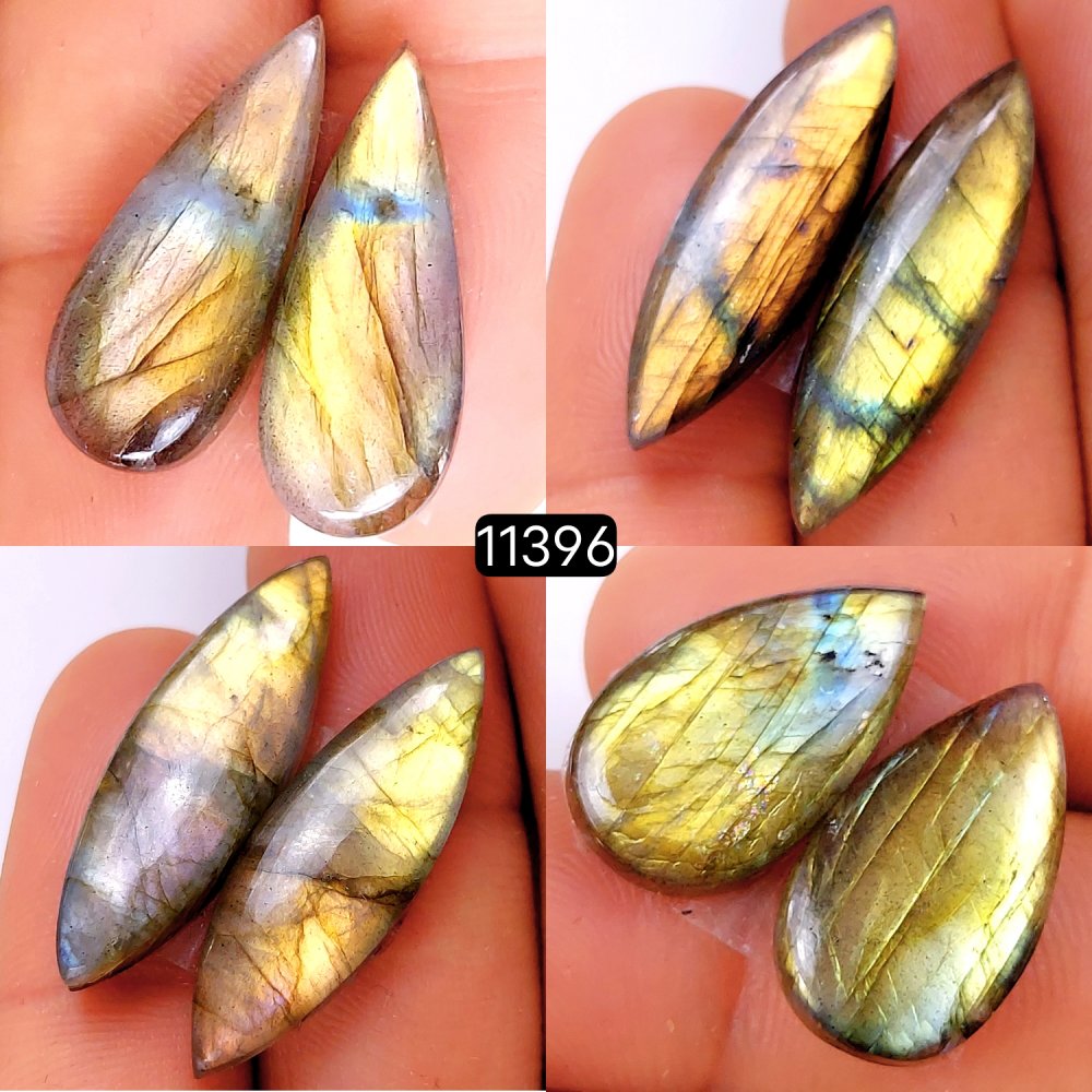 4 Pairs 93Cts Natural Labradorite Loose Cabochon Flat Back Gemstone Pair Lot Earrings Crystal Lot for Jewelry Making Gift For Her 32x10-20x10mm #11396